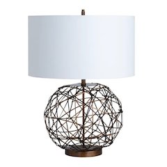 30" Rustic Copper Metal Table Lamp with Faux Leather Accents