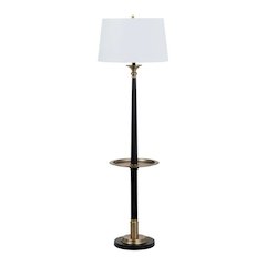 65.5" Traditional Black Metal Floor Lamp with Brass Tray and Linen Shade