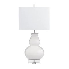 30" Transitional Off-White Ceramic Table Lamp with Textured White Shade