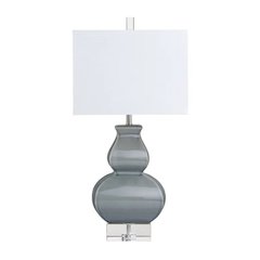 30" Transitional Grey Ceramic Table Lamp with Textured White Shade