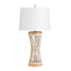 30.5" Coastal Cream Hemp Rope Table Lamp with Natural Wood Base
