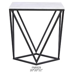 White Marble End Table Black Metal 20x20x22 Modern Style