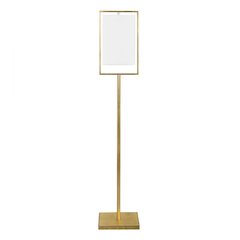 Gold Leaf Floor Lamp With Geometric Frame And Linen Shade.