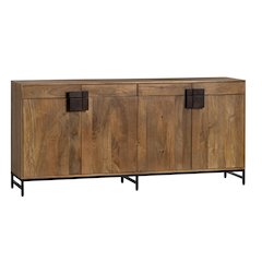 76" Natural Brown Solid Wood & Metal 4-Door, 4-Drawer Media Credenza