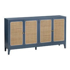 60" Smooth Blue Solid Wood  4 Door Media Credenza