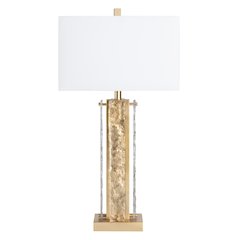 Set Of 2 Metal & Glass Table Lamp With Linen Shade