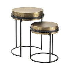 2 Piece Textured Brass Nesting Table Set