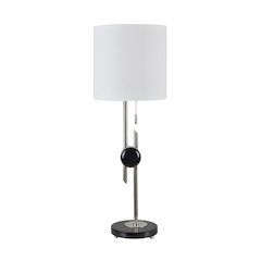 31.25"H Polished Nickel Metal And Marble Table Lamp With Linen Shade