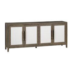 78" Deep Brown 4-Door Rattan Media Credenza