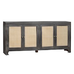 76" Solid Wood And Rattan 4-Door Sideboard