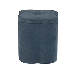 Navy Blue Chenille Flower Ottoman W/ Storage