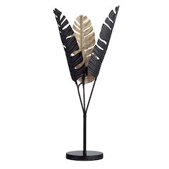 34"H Black And Gold Embossed Metal Palm Fronds Table Lamp With Metal Shade