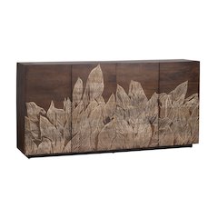 72" Rich Brown With Bana Leaves 4-Door Media Credenza