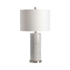White Ceramic Lamp With Hand-Drawn Fish Pattern And Gold Details