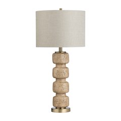Set Of 2 Travertine Look Resin Table Lamp With Linen Shade