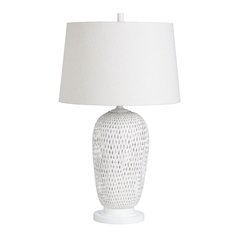 Set Of 2 White Rattan/Bamboo Table Lamp With Linen Shade