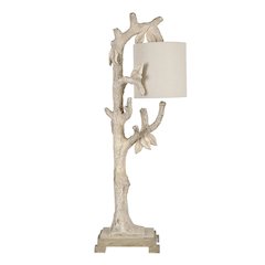 Set Of 2 Tan Polyresin Branch Body Table Lamp With Linen Shade