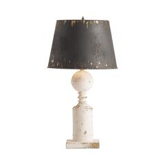 30.5"H White/Cream Wood Finish + Metal Shade Table Lamp