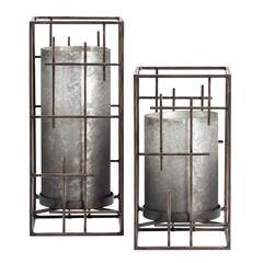 Crestview Collection Sutter Ombre Smoked Glass Hurricane Set, Charcoal & Pewter, Metal & Glass