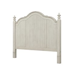 King Poster Headboard Antique White Chestnut Top Solid Wood Farmhouse Design