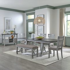 Newport 6 Piece Trestle Table Set - Dining Bench, 4 Splat Back Side Chairs, Two