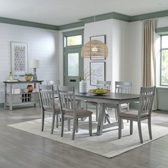 Newport 7 Piece Trestle Table Set - 6 Splat Back Side Chairs, Two 14" Leaves