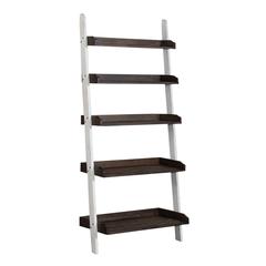 Farmhouse Leaning Bookcase in Two Tone White w/ Wood Tone Top