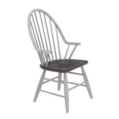 Farmhouse Windsor Back Arm Chair in Two Tone White w/ Wood Tone Top
