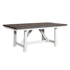 Farmhouse Fixed Top Trestle Table in Two Tone White w/ Wood Tone Top