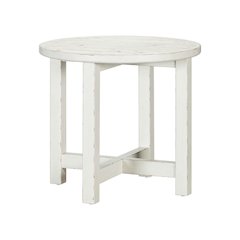 Round End Table for Living Room Farmhouse - Weathered White & Parchment Brown