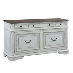Antique White Credenza with Weathered Bark Finish, European Traditional Style