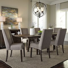 Double Bridge Optional 7 Piece Trestle Table Set - 6 Upholstered Side Chairs