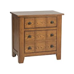 Rustic Oak Wooden Nightstand with 2 Drawers for Farmhouse Bedrooms