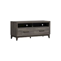 Contemporary Driftwood Gray TV Console in Solid and Manufactured Wood