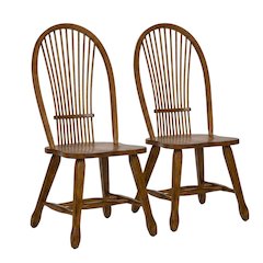 Oak Veneer Sheaf-Back Wood Dining Chairs, Brown, Set of 2