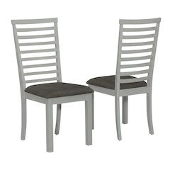 Rubberwood Upholstered Ladder Back Dining Chairs, Grey, Set of 2