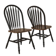Rubberwood Solid Wood Windsor Spindle Dining Chairs for Kitchen, Set of 2