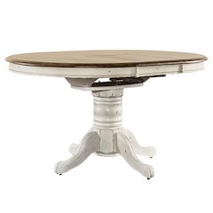 Carolina Crossing Pedestal Table- White 15" Butterfly Leaf - White & Antique