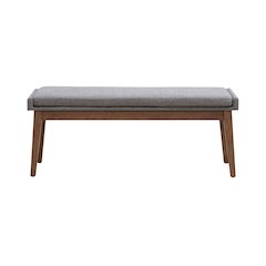 Grey Linen Upholstered Dining Bench with Removable Cushion - Satin Walnut