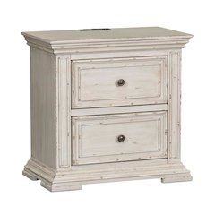 White Nightstand with Charging Station and Traditional Style