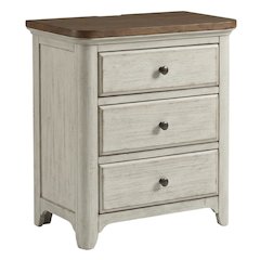 White Farmhouse Nightstand with Charging Station and Storage