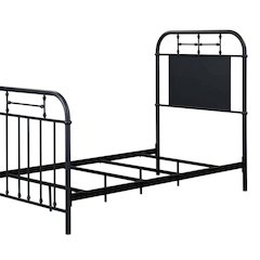 Distressed Metal Twin Headboard with Vintage Design and Metal Tube Frame
