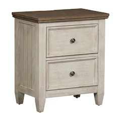 White Farmhouse Nightstand with Charging Station and Storage Space