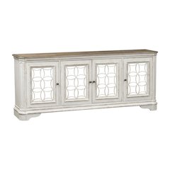 Antique White TV Console, European Traditional Style, Solid Wood Construction