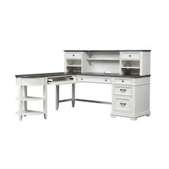 L Shaped Desk Set In White With Charcoal Top For Modern Office Spaces