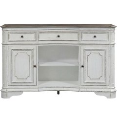 Rubberwood Solid Wood Buffet Cabinet with Storage and Drawers Sideboard, White