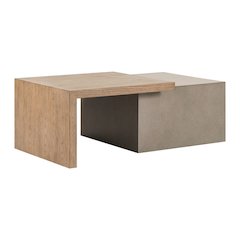 3 Pc Living Room Set, Faux Concrete Block Cocktail Table, 2 End Tables- Oak Wood