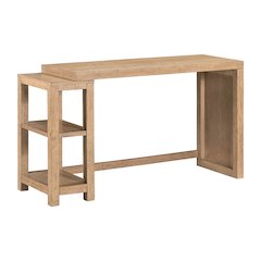 3 Piece Living Room Set - Console Table Desk, 2 Upholstered Stools - Oak Wood