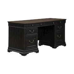 5 Piece Home Office Set with Desk, Credenza and Hutch - Aged Charcoal