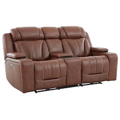 Power Recline Sofa & Loveseat with Charging Ports - Nature Chestnut Leather
